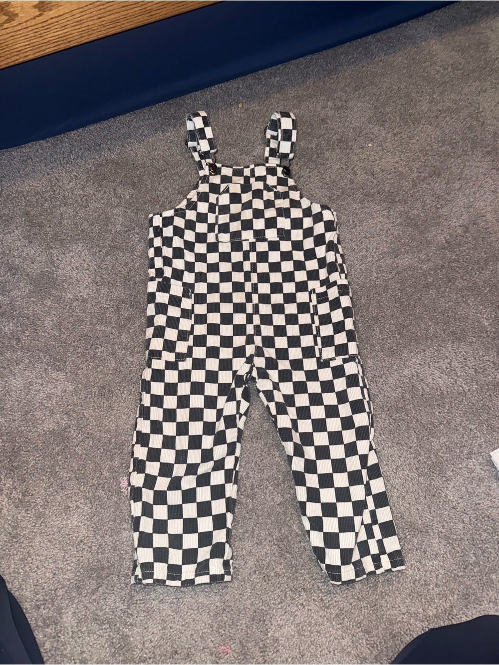 Little trouble. 3T Black & White Checkerboard Overalls